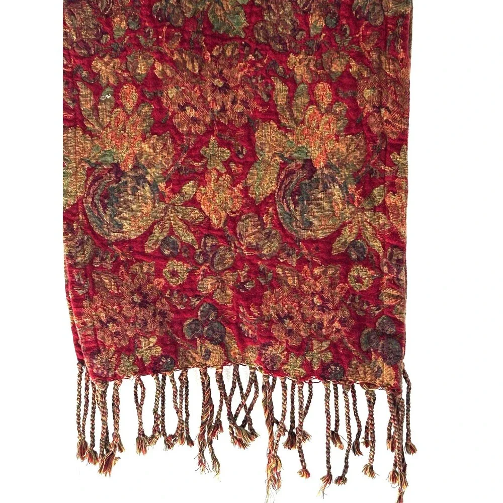Z Gallerie Table Runner Floral Print Tapestry Style Fringe Country Farmhouse